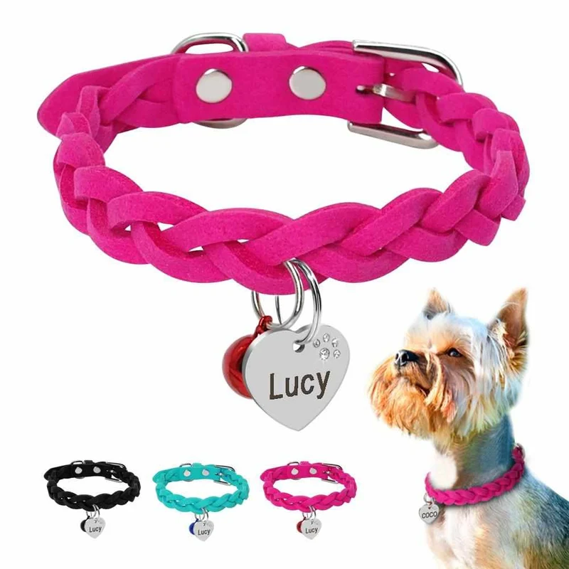 Geflochtenes Hundehalsband aus Filz in Wildlederoptik personalisiert