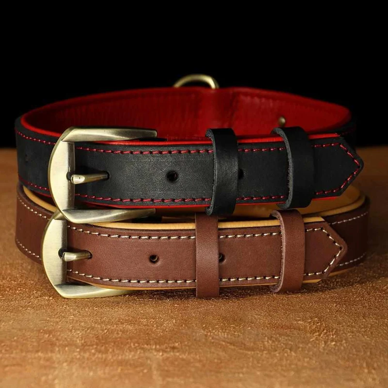 Exklusives Leder Hundehalsband mit Namen und Telefon graviert