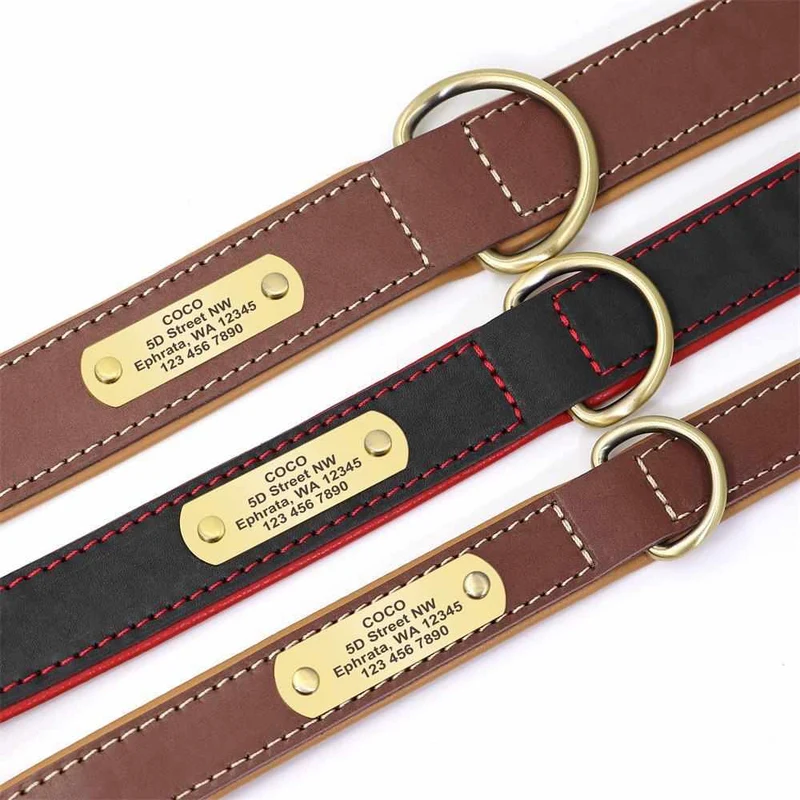 Exklusives Leder Hundehalsband mit Namen und Telefon graviert