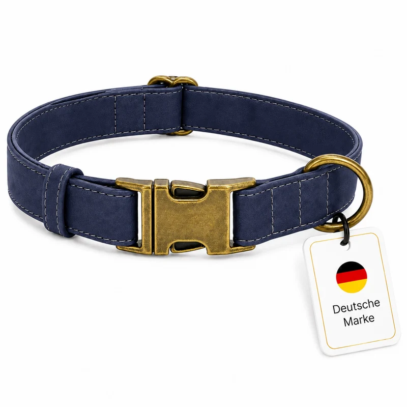 Edles Hundehalsband im Vintagelook mit Messingschnalle und kostenloser Gravur Name und Telefon