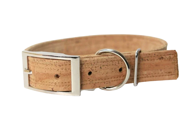 Hundehalsband mit Dornschnalle | Korkleder | Umweltfreundlich | Robust & Vegan | Natur/Silber