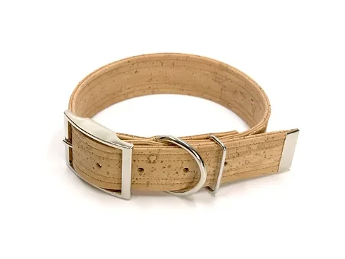 Hundehalsband mit Dornschnalle | Korkleder | Umweltfreundlich | Robust & Vegan | Natur/Silber