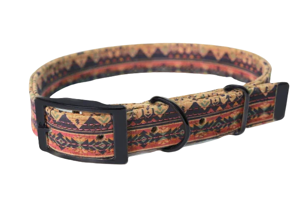 Hundehalsband mit Dornschnalle | Korkleder | Umweltfreundlich | Robust & Vegan | Ethno Pink/Schwarz