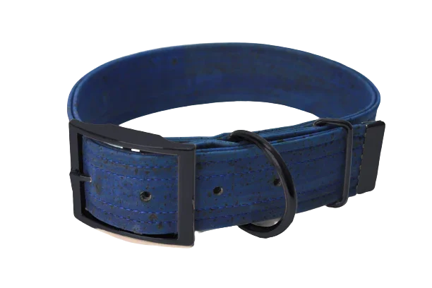 Hundehalsband mit Dornschnalle | Korkleder | Umweltfreundlich | Robust & Vegan | Denim/Schwarz