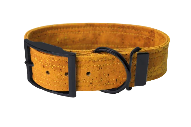 Hundehalsband mit Dornschnalle | Korkleder | Umweltfreundlich | Robust & Vegan | Senf/Schwarz