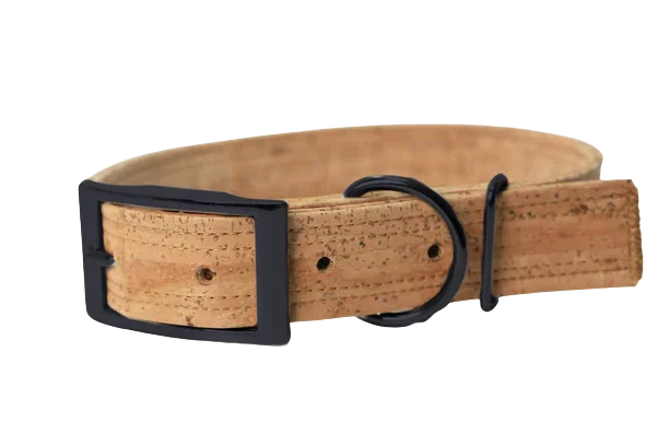 Hundehalsband mit Dornschnalle | Korkleder | Umweltfreundlich | Robust & Vegan | Natur/Schwarz