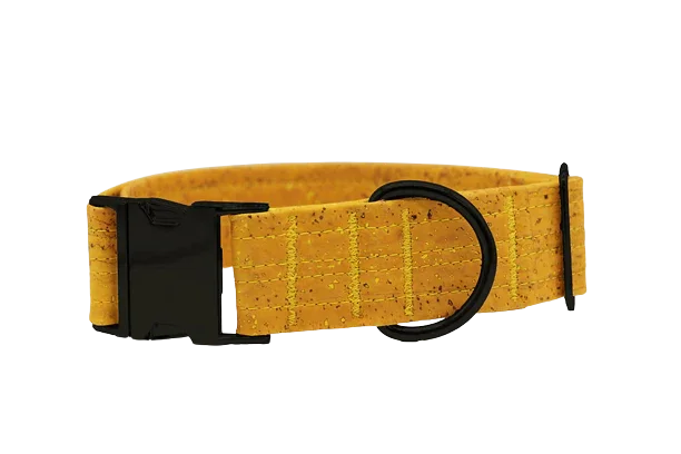 Hundehalsband mit Klickverschluss | Korkleder | Umweltfreundlich | Robust & Vegan | Senf/Schwarz