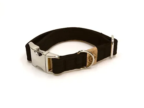 Hundehalsband mit Klickverschluss | Korkleder | Umweltfreundlich | Robust & Vegan | Schwarz/Silber