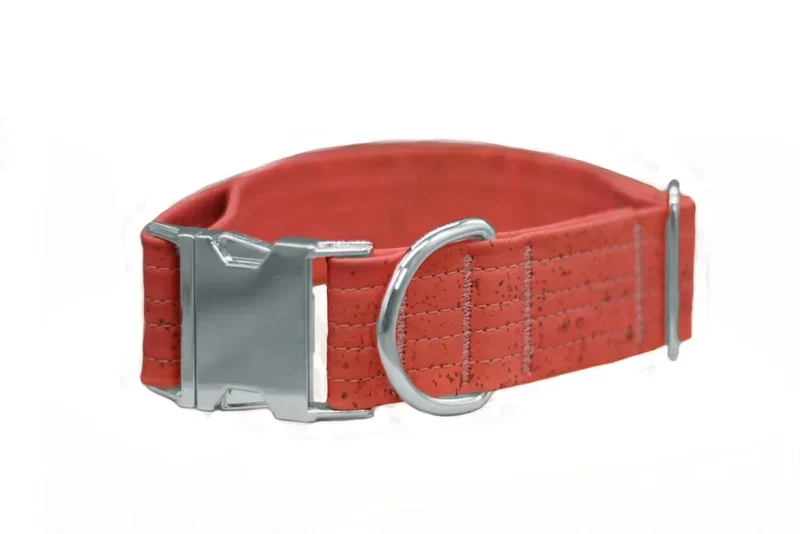 Hundehalsband mit Klickverschluss | Korkleder | Umweltfreundlich | Robust & Vegan | Coral/Silber