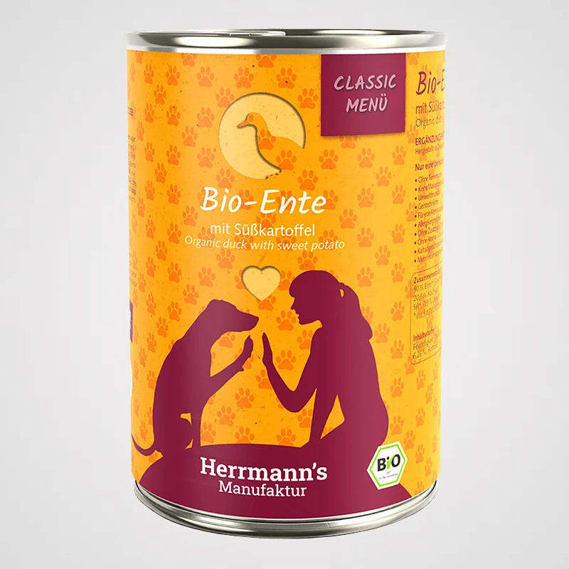 HERRMANN'S - Bio Ente mit Süßkartoffeln | Premium Nassfutter für Hunde