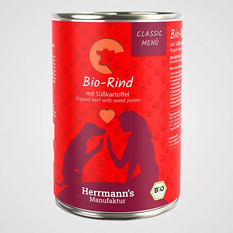 HERRMANN'S - Bio Rind mit Süßkartoffeln | Premium Nassfutter für Hunde