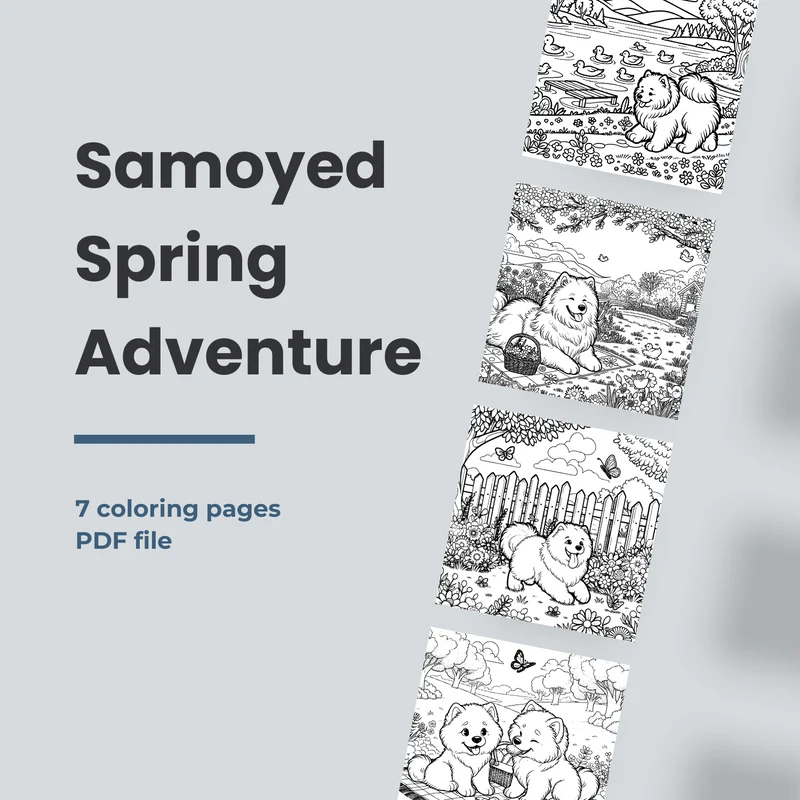 Coloring Page - Spring Samoyed Adventure 2024