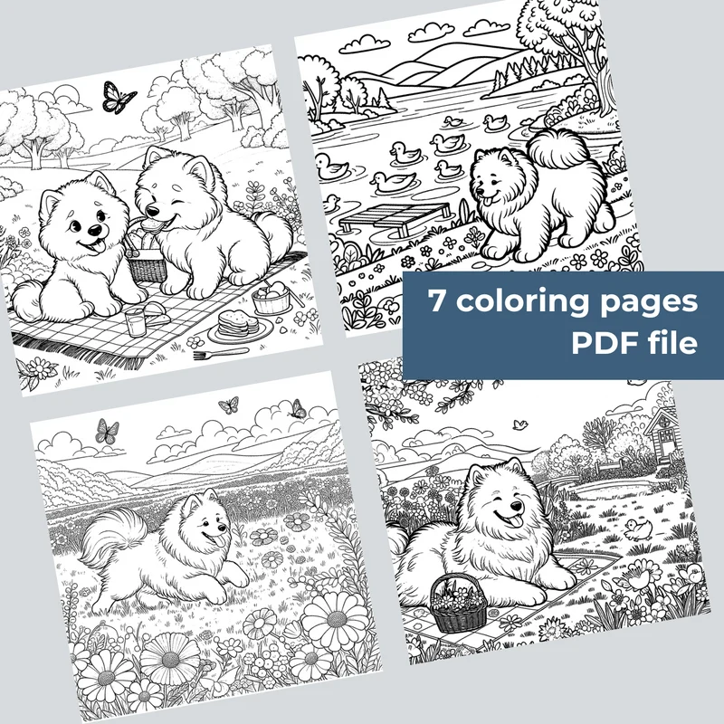 Coloring Page - Spring Samoyed Adventure 2024