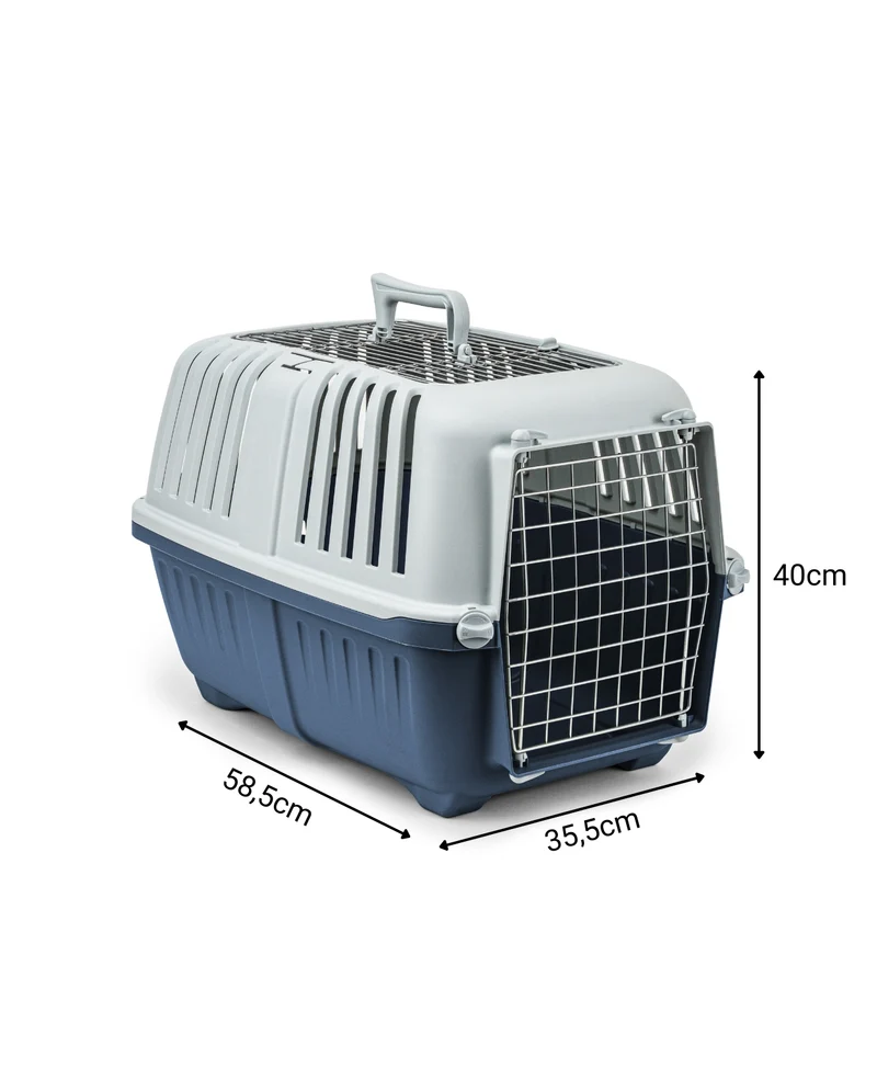lionto Katzentransportbox aus Kunststoff mit Metalltür und -öffnung, 58,5x35,5x40 cm