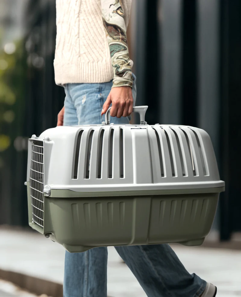 Transportbox aus Kunststoff mit Metallgitter