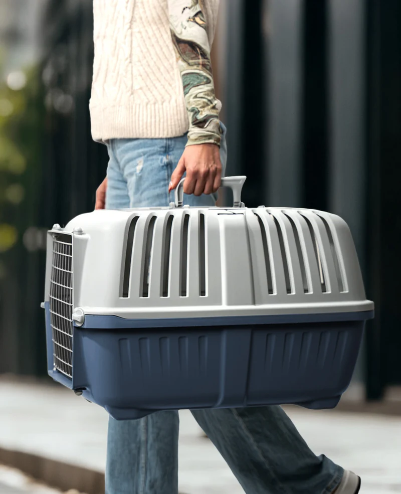 Transportbox aus Kunststoff mit Metallgitter