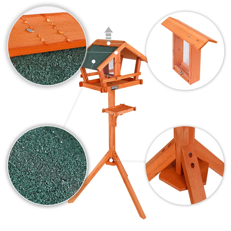 lionto Vogelhaus Futterhaus Vogelfutterhaus mit wetterfestem Dach und Ständer