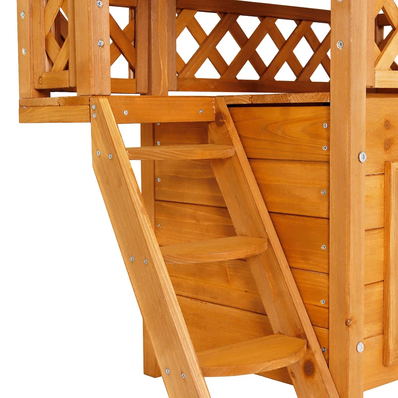 Katzenhaus aus Holz mit Terrasse & Treppe