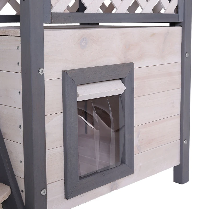 Katzenhaus aus Holz mit Terrasse & Treppe