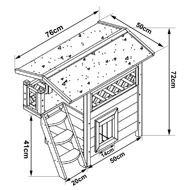 Katzenhaus aus Holz mit Terrasse & Treppe