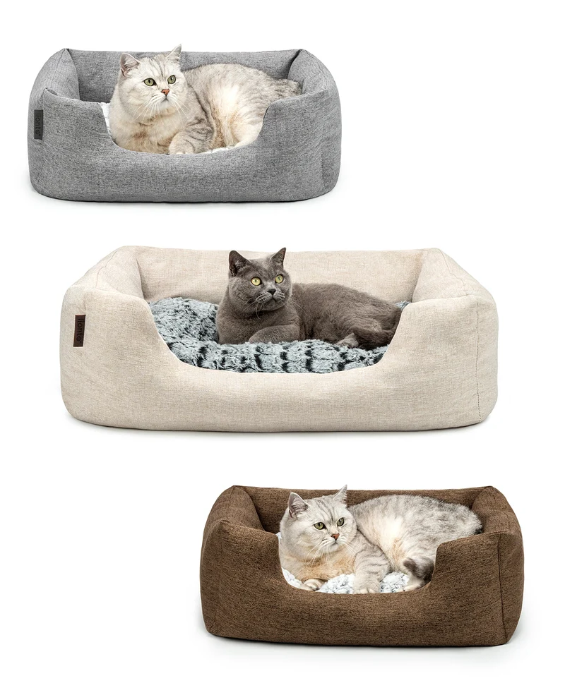 Katzenbett mit Wendekissen & meliertem Außenstoff