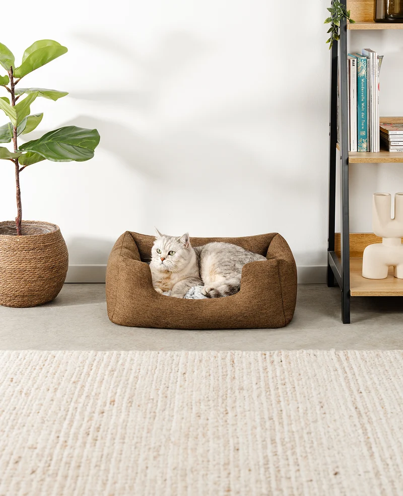 Katzenbett mit Wendekissen & meliertem Außenstoff