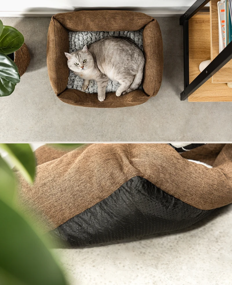 Katzenbett mit Wendekissen & meliertem Außenstoff