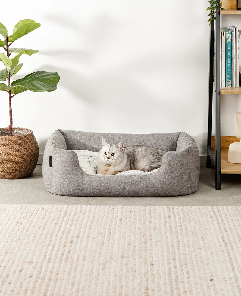 Katzenbett mit Wendekissen & meliertem Außenstoff