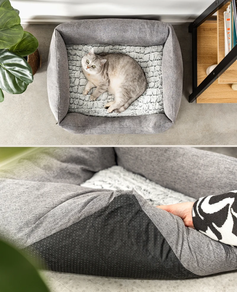 Katzenbett mit Wendekissen & meliertem Außenstoff