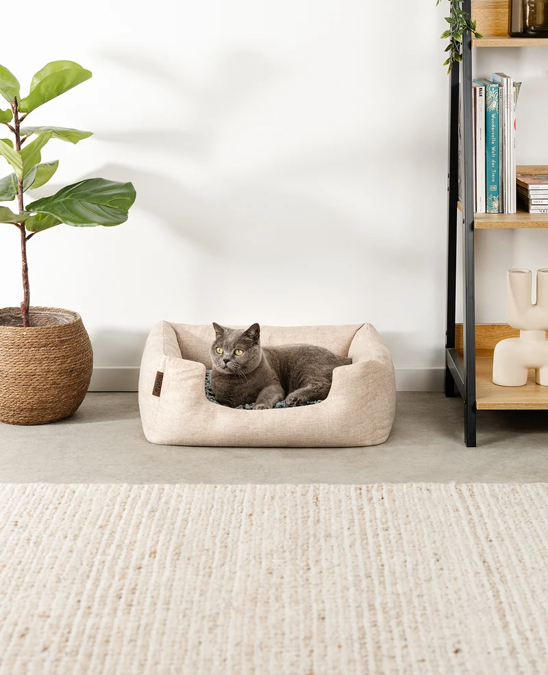 Katzenbett mit Wendekissen & meliertem Außenstoff