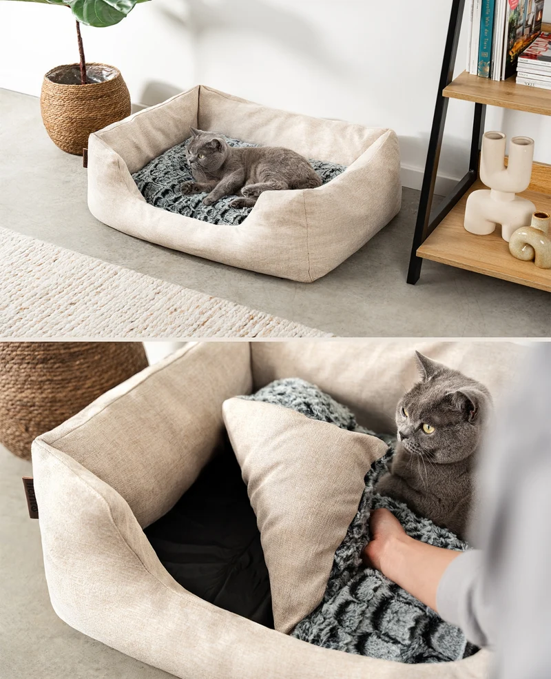 Katzenbett mit Wendekissen & meliertem Außenstoff