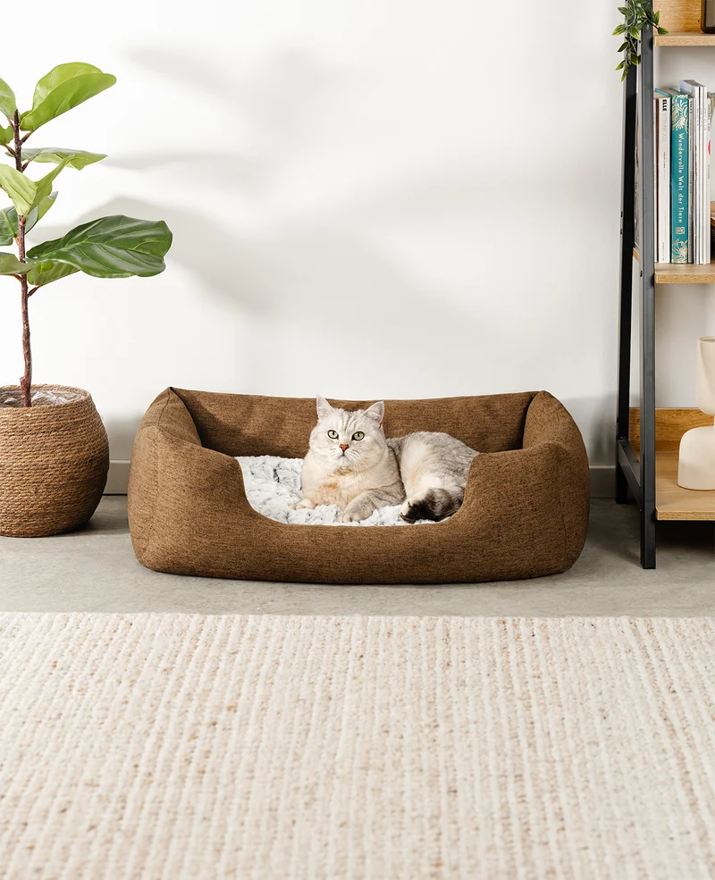 Katzenbett mit Wendekissen & meliertem Außenstoff