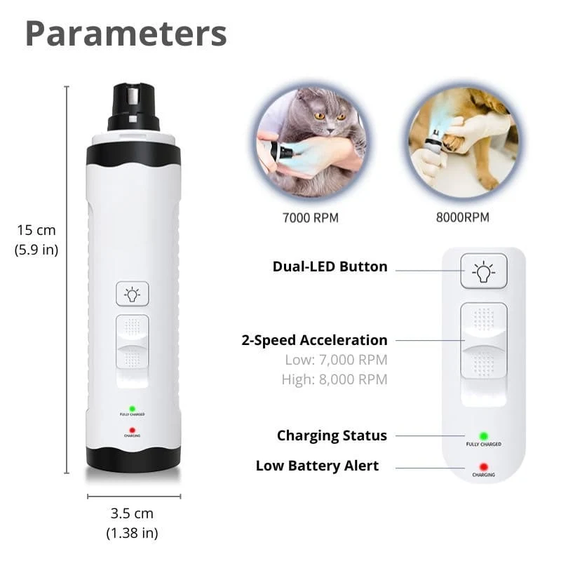 Dog Nail Grinder | Dual LED Lights | 2-Speed