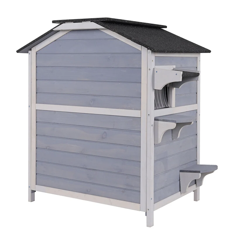 Katzenhaus mit klappbarem Dach 80x55x90 cm grau-weiß