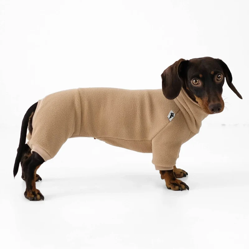 Fleece Overall für Dackel Sand Beige