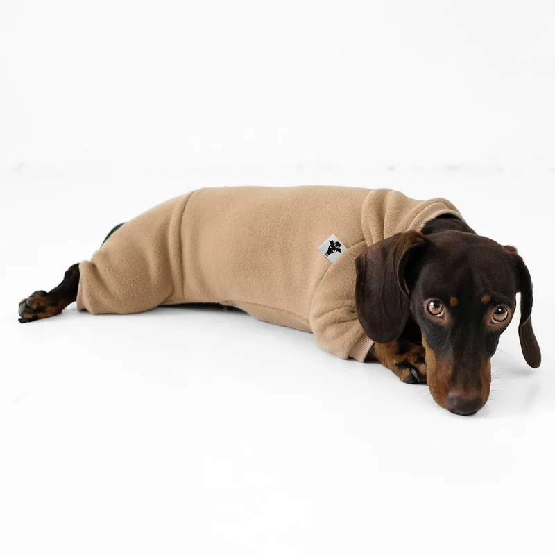 Fleece Overall für Dackel Sand Beige
