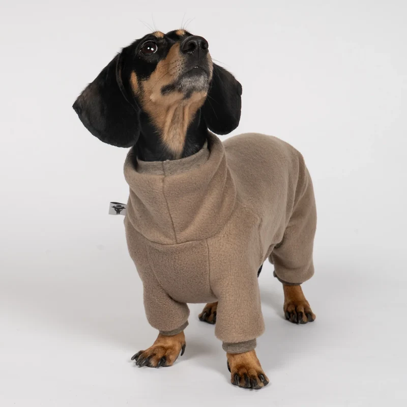 Fleece Overall für Dackel Taupe