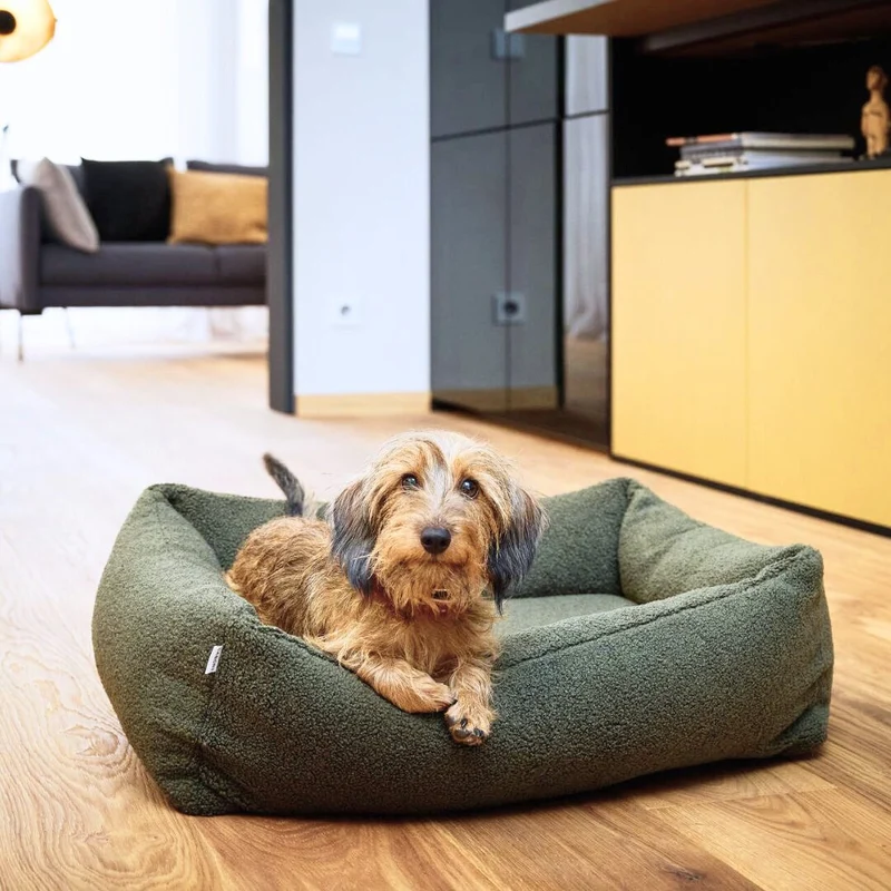 Hundebett Teddy Bouclé Ortho oder Classic Green
