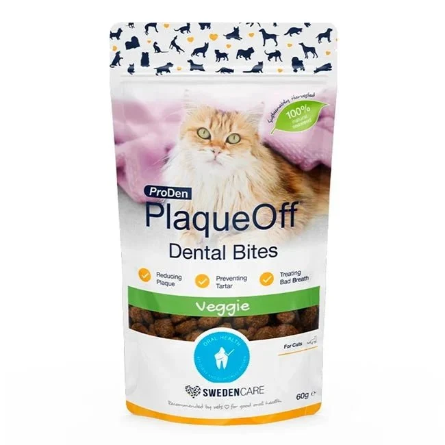 PlaqueOff Dental Bites Gato – Snacks Higiene Oral | Salmão 60g | Baixas Calorias