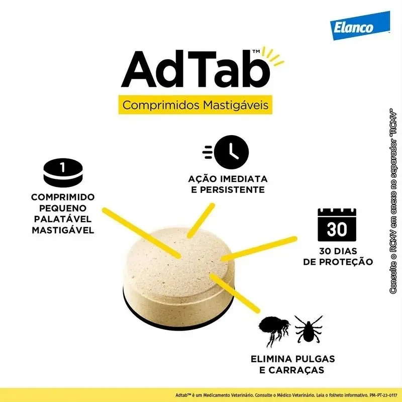AdTab Gato Comprimido Antiparasitário | Pulgas e Carraças 90 Dias Proteção - Caixa com 3 comprimidos