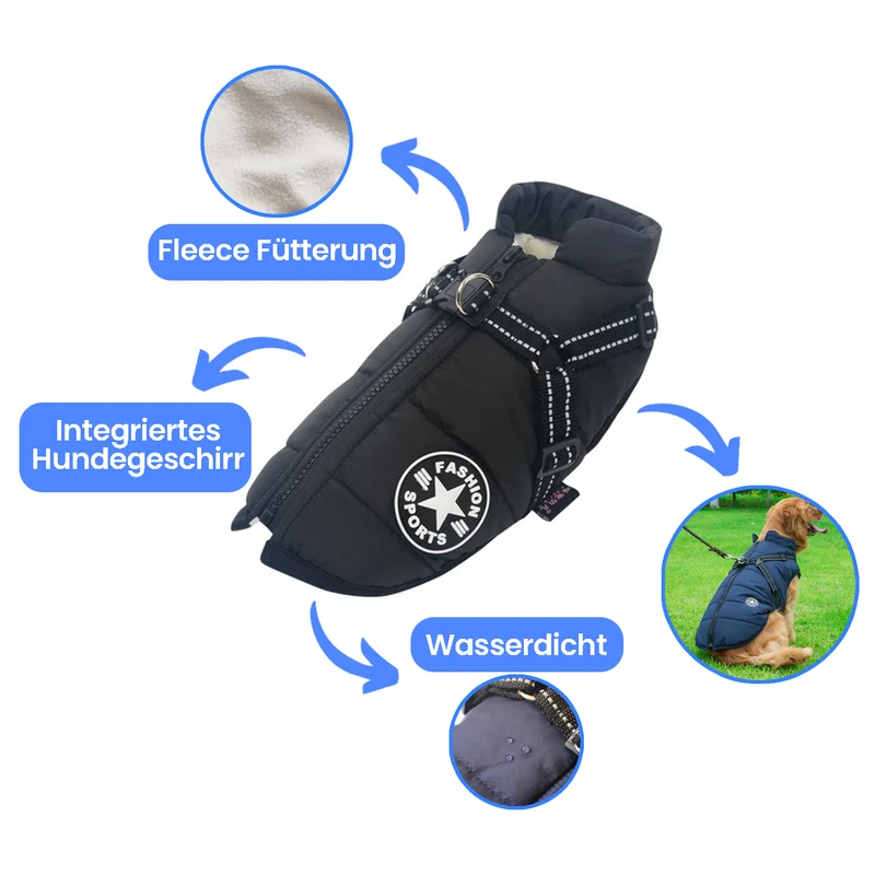 Wasserdichter Hundemantel mit integriertem Geschirr