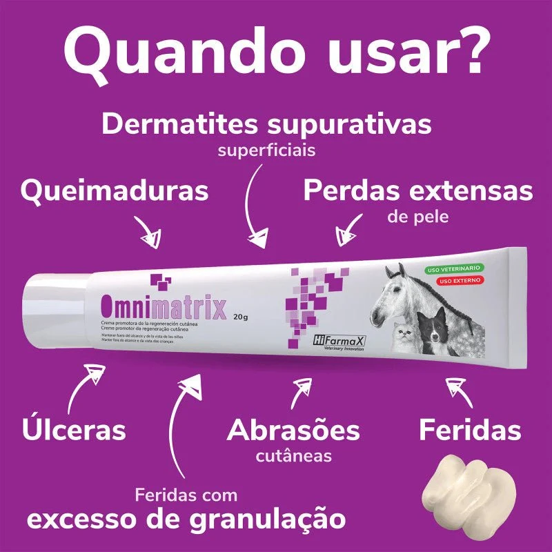 Hifarmax Omnimatrix Creme Regenerador Cutâneo 20g – Cicatrização de Feridas para Cães, Gatos e Cavalos