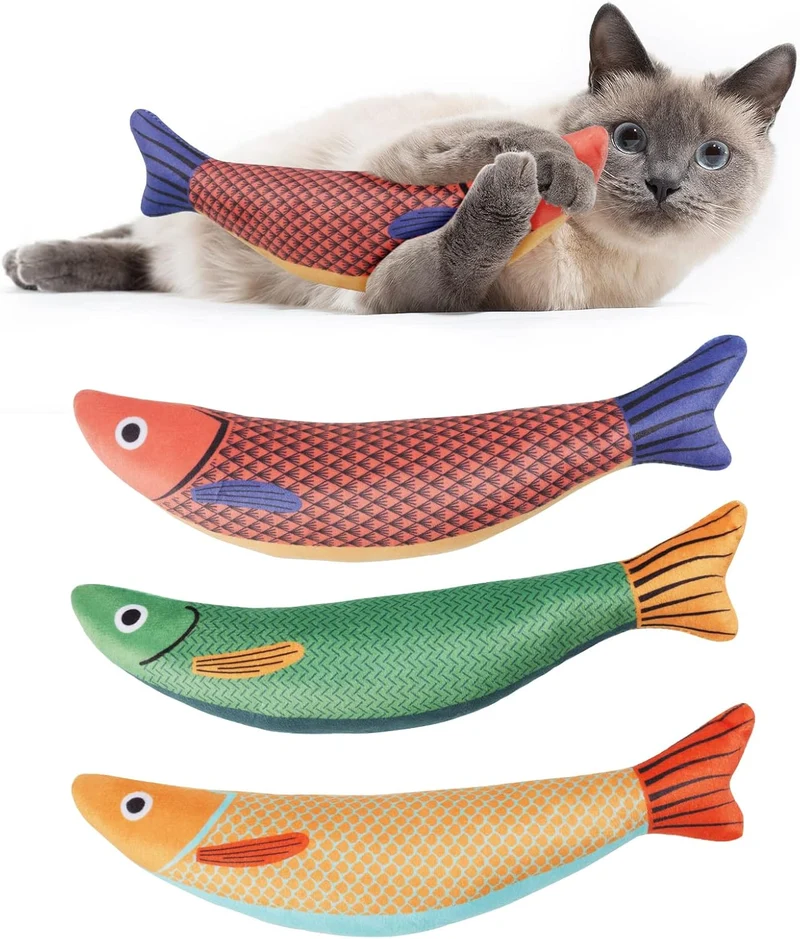 Brinquedos de Erva Gateira para Gatos – Pack de 3 Peixes de Pelúcia | 24 cm