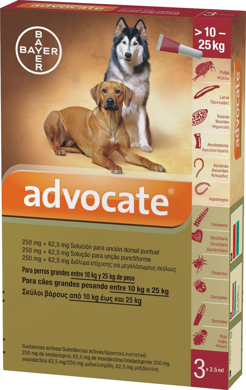 Advocate 250 mg Cão - 10-25 Kgs - Caixa com 3 Pipetas