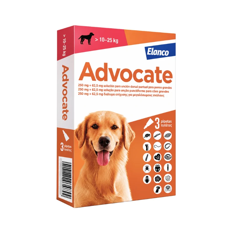 Advocate 250 mg Cão - 10-25 Kgs - Caixa com 3 Pipetas