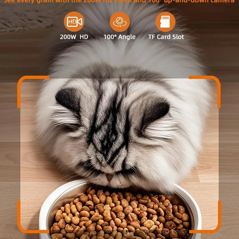 Alimentador automático para gatos com câmera de vigilância, dispensador de ração de 4 litros com programa de alimentação personalizado, gravação de voz de 15 segundos, alimentação dupla e brinquedo a laser.