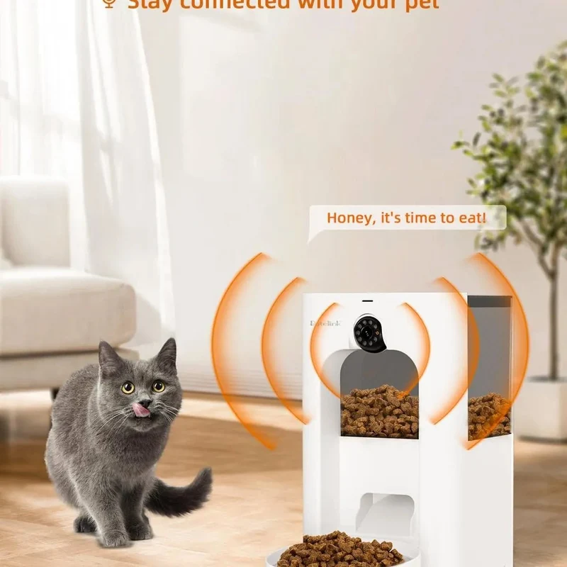 Alimentador automático para gatos com câmera de vigilância, dispensador de ração de 4 litros com programa de alimentação personalizado, gravação de voz de 15 segundos, alimentação dupla e brinquedo a laser.