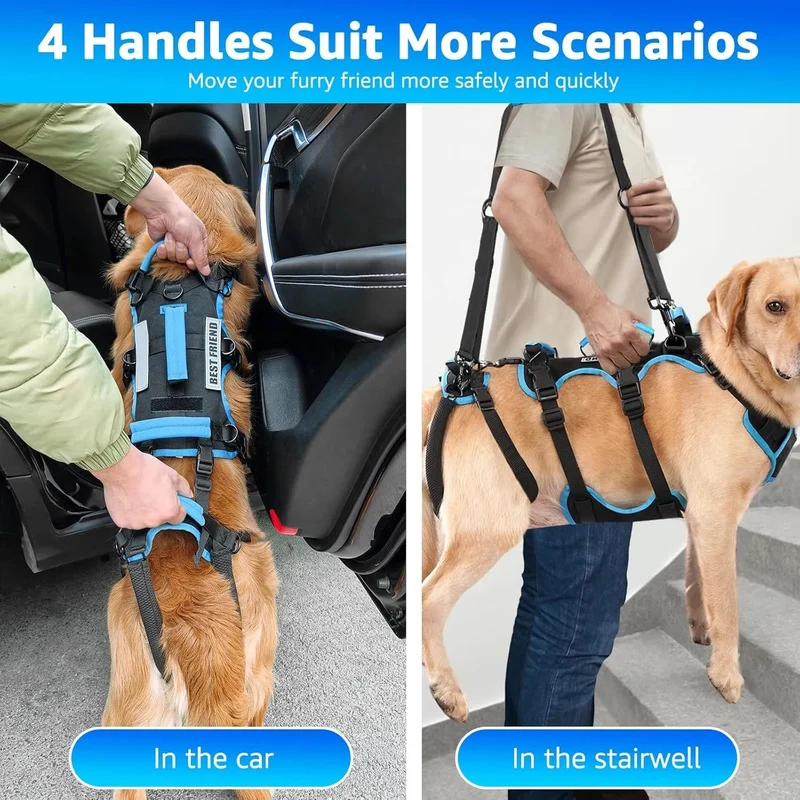 Arnês de elevação para cães grandes – Arnês de suporte destacável 2 em 1, Sling para suporte de patas traseiras de cães grandes (preto, extra grande)