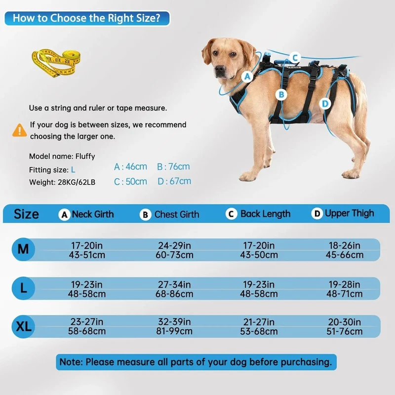 Arnês de elevação para cães grandes – Arnês de suporte destacável 2 em 1, Sling para suporte de patas traseiras de cães grandes (preto, extra grande)