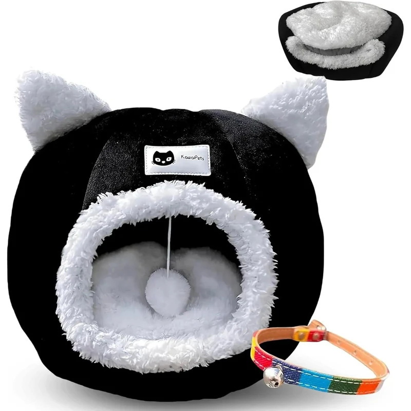 Cama para gatos, 2 em 1, abrigo e gruta macia, cama lavável - 40 x 40 cm - cor preta